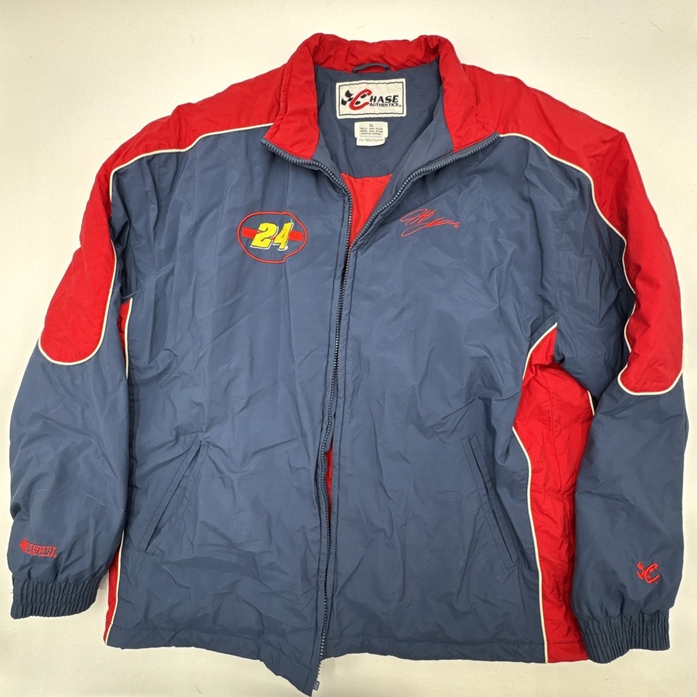 Chase Authentics Jacket Mens Size XL Dark Blue Nylon Full Zip Jeff Gordon READ